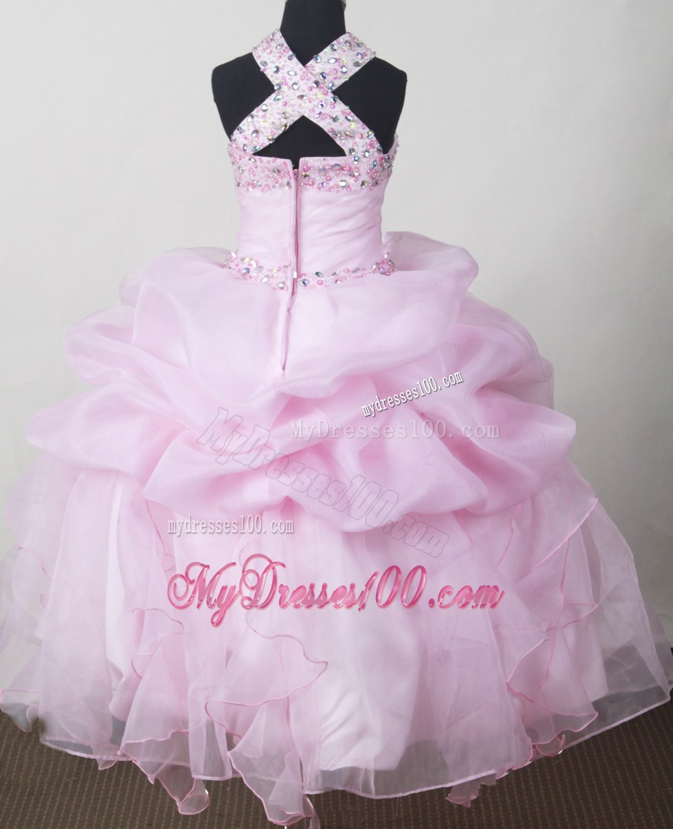 Baby Pink Beading and Pick-ups For Little Girl Pageant Dresses