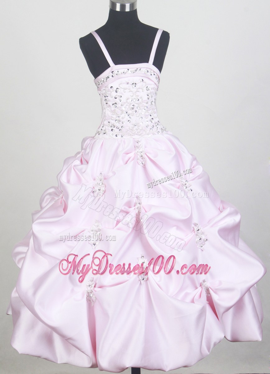 Beaded Decorate Bodice and Pick-ups For Baby Pink Little Girl Pageant Dresses