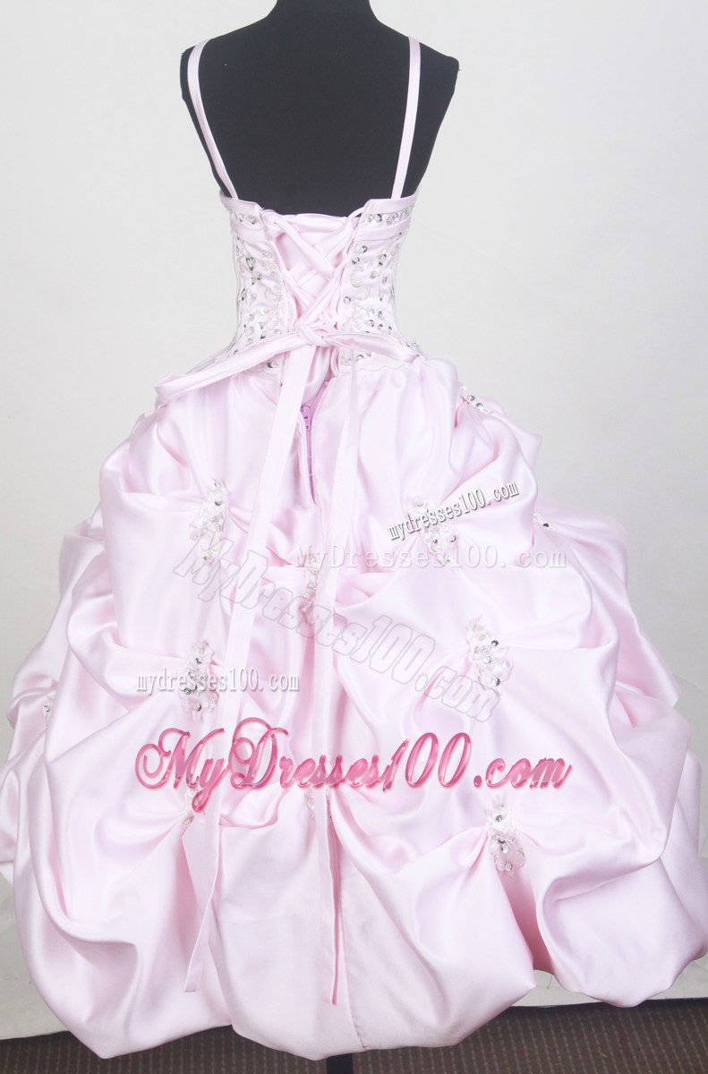 Beaded Decorate Bodice and Pick-ups For Baby Pink Little Girl Pageant Dresses