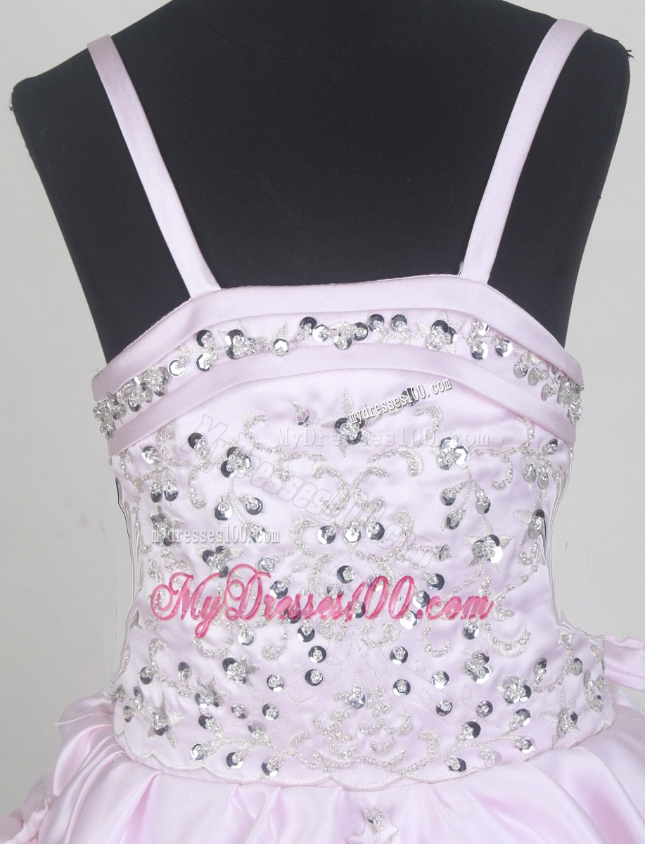Beaded Decorate Bodice and Pick-ups For Baby Pink Little Girl Pageant Dresses