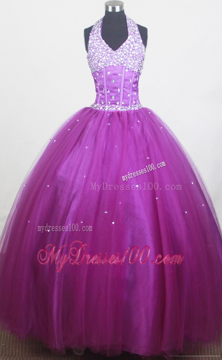 Beaded Decorate Bust and Halter For Little Gril Pageant Dress