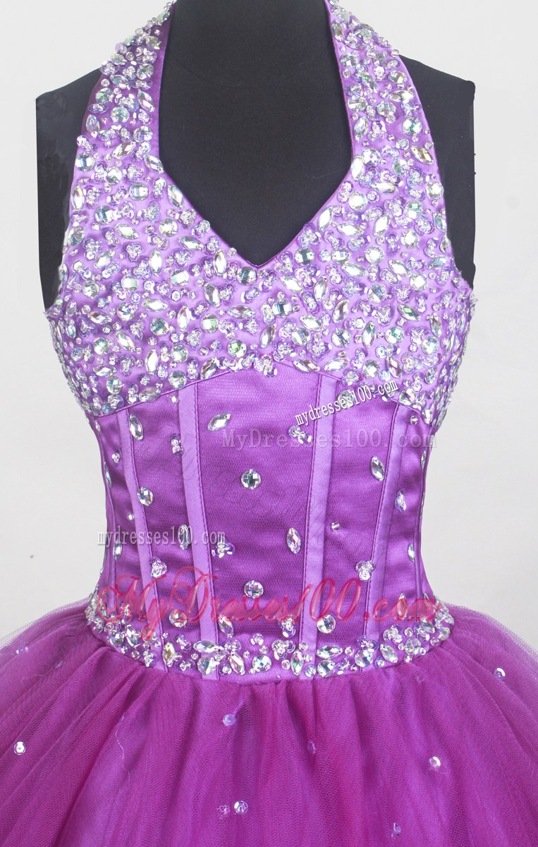 Beaded Decorate Bust and Halter For Little Gril Pageant Dress