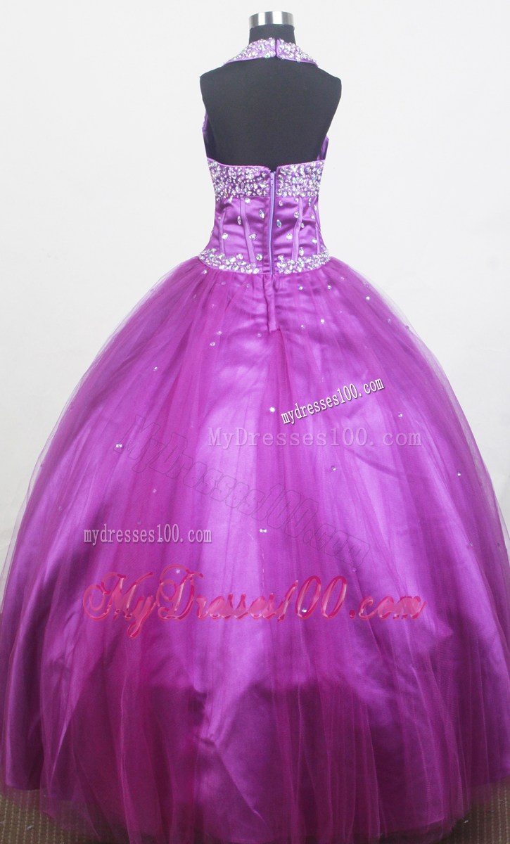 Beaded Decorate Bust and Halter For Little Gril Pageant Dress