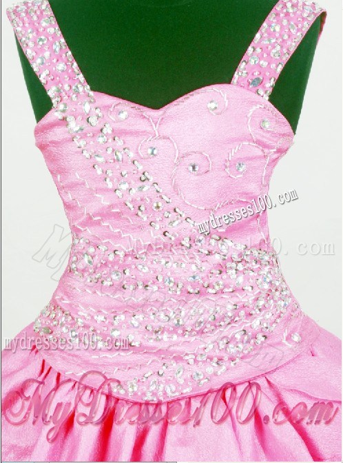 Straps Beaded Decorate For Little Girl Pageant Dresses With Hot Pink Layer