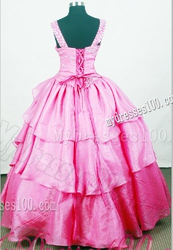 Straps Beaded Decorate For Little Girl Pageant Dresses With Hot Pink Layer