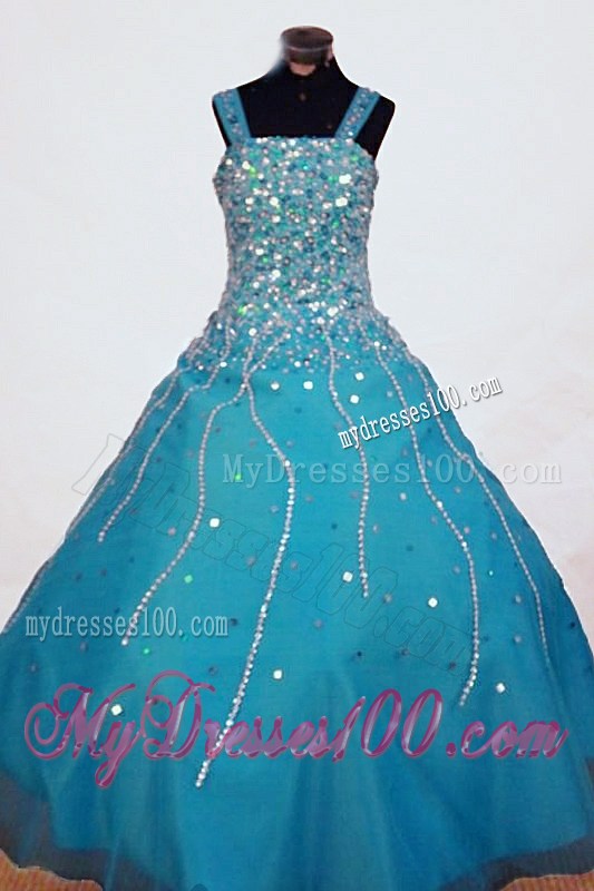 2013 New Beading Gorgeous Straps Teal Little Girl Pageant Dresses