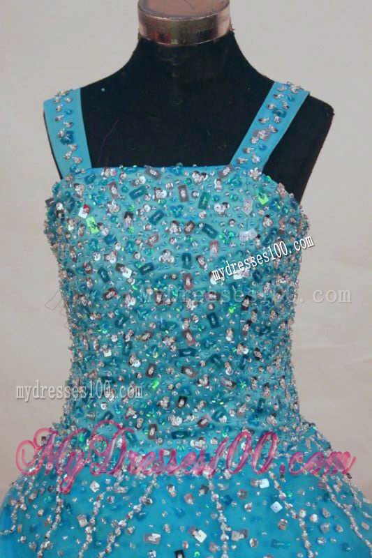 2013 New Beading Gorgeous Straps Teal Little Girl Pageant Dresses