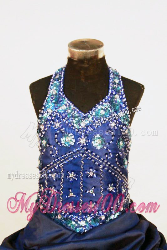 2014 Beading Beautiful Pick-ups Halter Blue Little Girl Pageant Dresses
