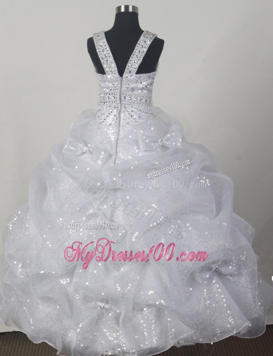 Scoop Floor-length Beading Bowknot Sequin Ball Gown Little Girl Pageant Dress