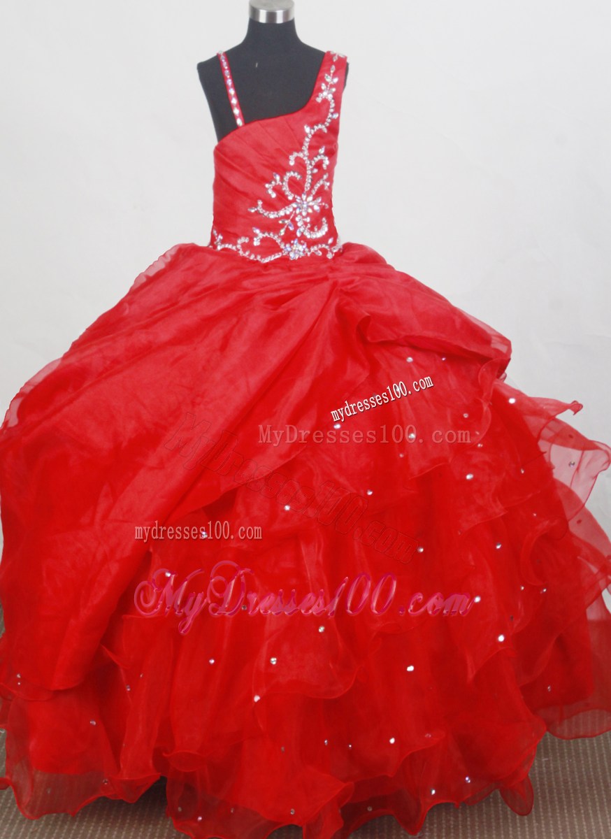 Beading Classical Ball Gown Little Girl Pageant Dress Straps Floor-length Puffy