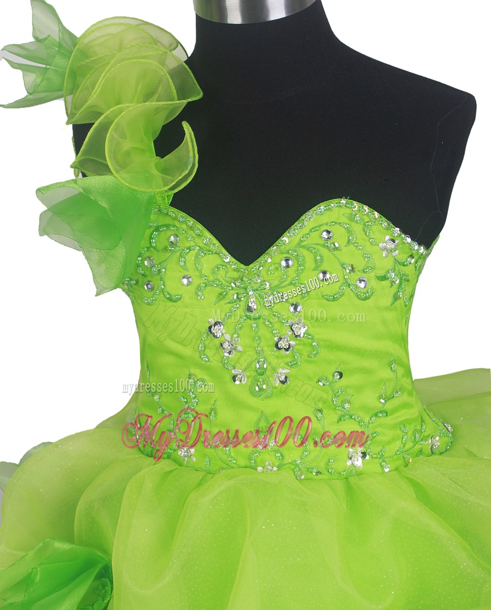 Beading Cute Ball Gown Little Gril Pageant Dress One Shoulder Floor-length