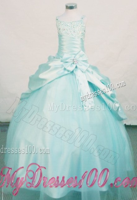 Beading Elegant Straps Light Blue Beading Little Girl Pageant Dresses