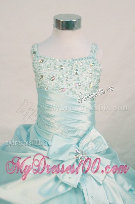Beading Elegant Straps Light Blue Beading Little Girl Pageant Dresses