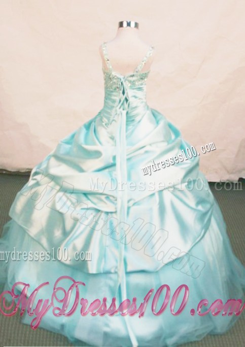 Beading Elegant Straps Light Blue Beading Little Girl Pageant Dresses