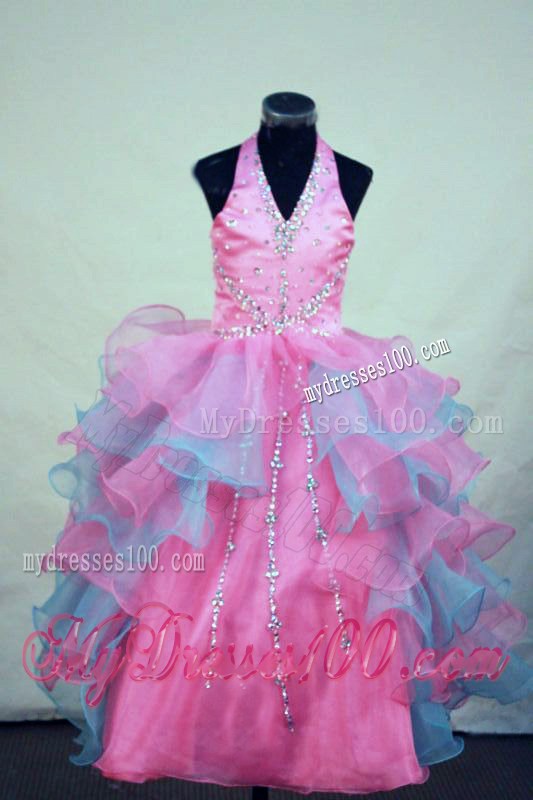 Beading Gorgeous Ball Gown Halter Colorful Little Girl Pageant Dresses
