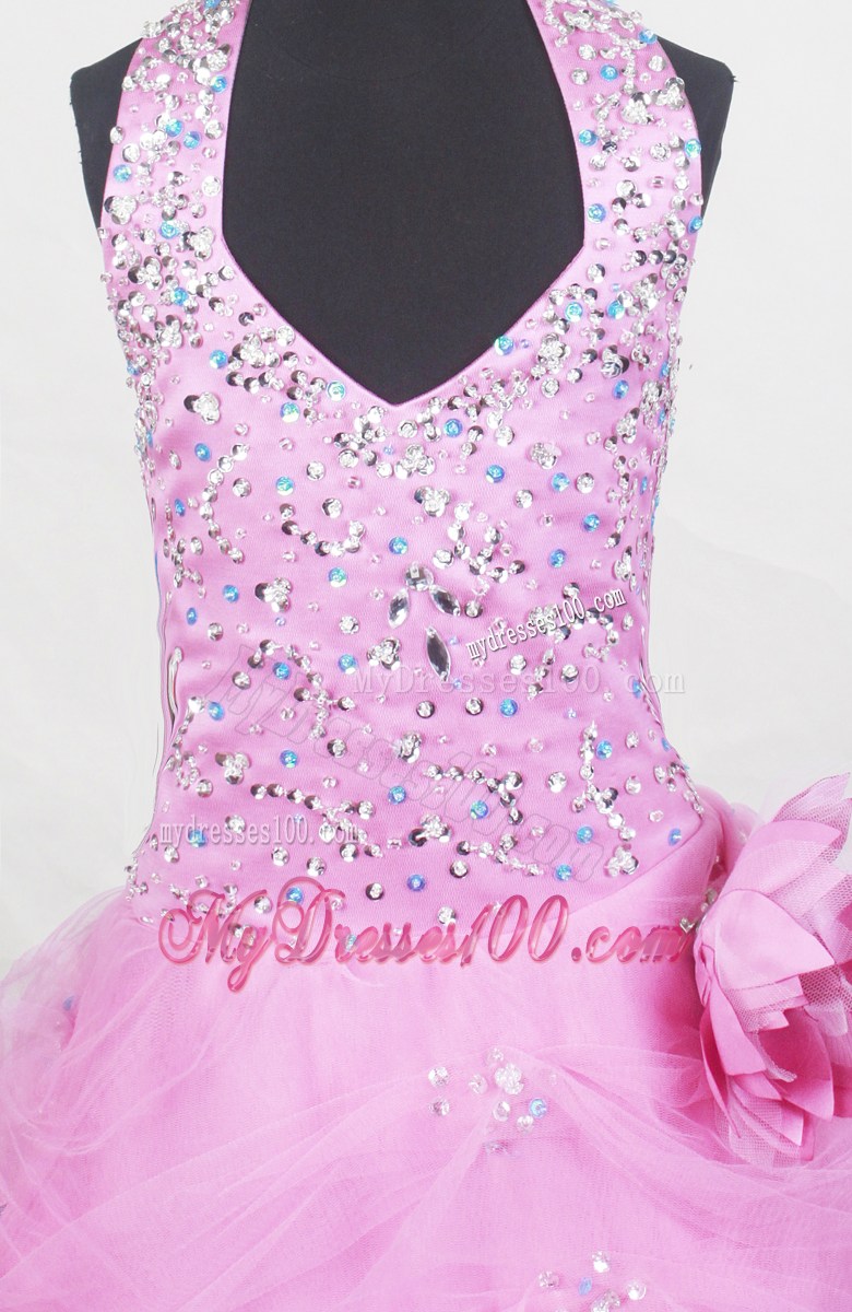 Beading Halter and Hand Made Flower For Little Girl Pageant Dresses