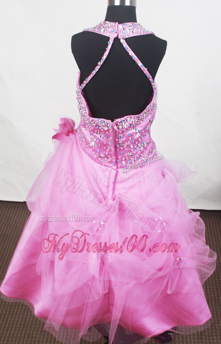 Beading Halter and Hand Made Flower For Little Girl Pageant Dresses