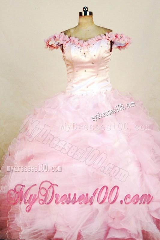 Beading Off The Shoulder Pink Beading Little Girl Pageant Dresses