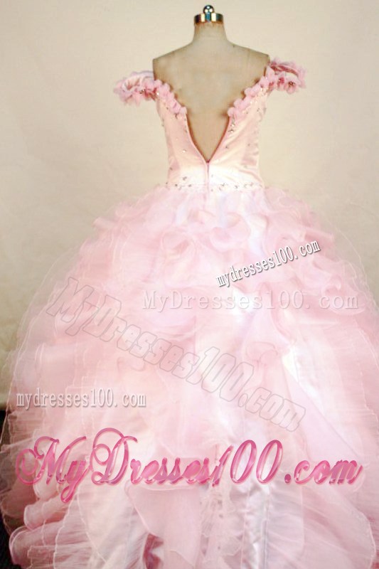 Beading Off The Shoulder Pink Beading Little Girl Pageant Dresses