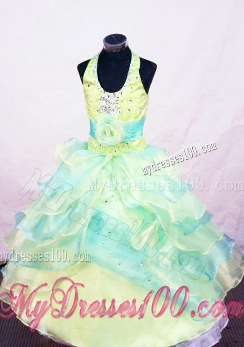 Beading Modest Ball gown Halter Floor-length Multi-colored Little Girl Pageant Dresses