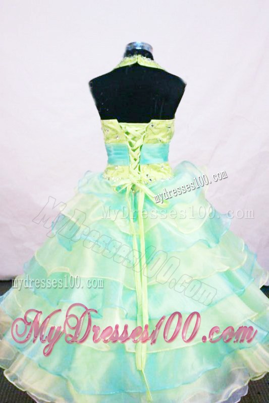Beading Modest Ball gown Halter Floor-length Multi-colored Little Girl Pageant Dresses