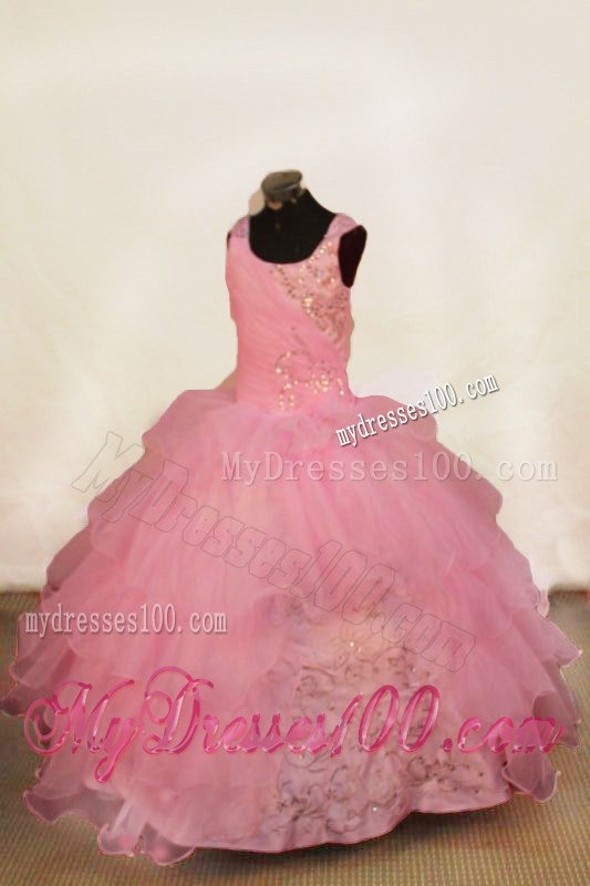 Beading Off The Shoulder Light Pink Beading Little Girl Pageant Dresses