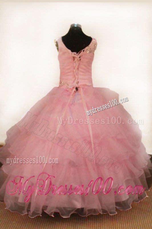 Beading Off The Shoulder Light Pink Beading Little Girl Pageant Dresses