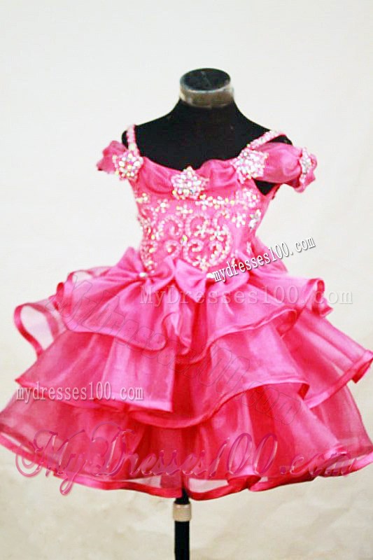 Beading Off the Shoulder Lovely Red Little Girl Pageant Dresses Appliques
