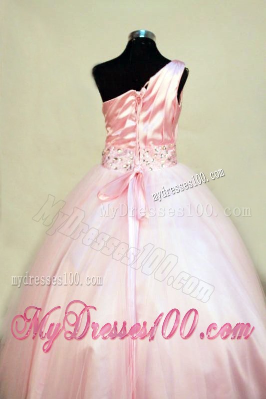 Beading Perfect One Shoulder Baby Pink Little Girl Pageant Dresses