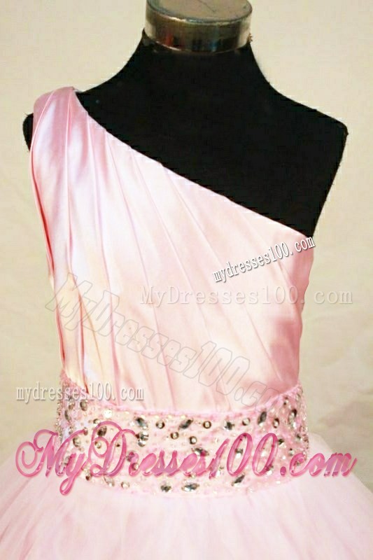 Beading Perfect One Shoulder Baby Pink Little Girl Pageant Dresses