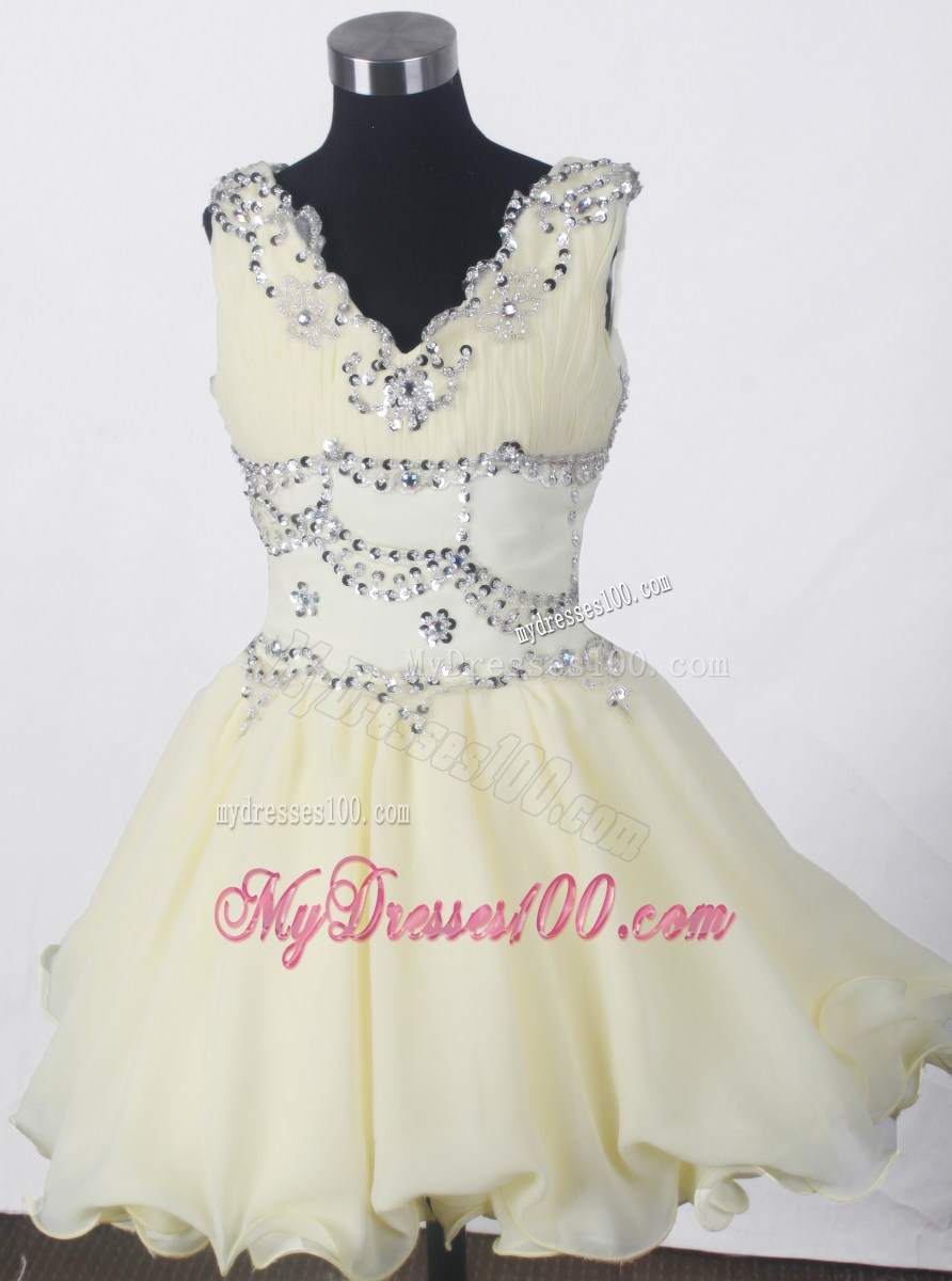 Beading Romantic A-line V-neck Mini-length Little Gril Pageant Dress