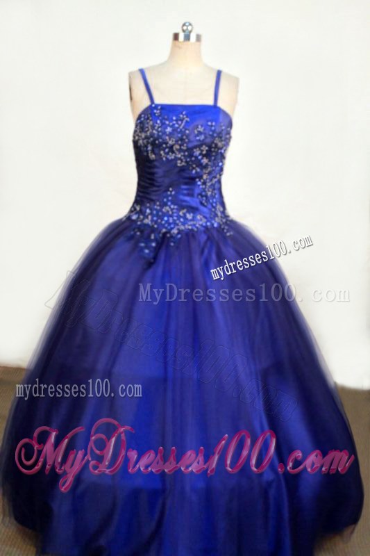 Beading Romantic Spaghetti Straps Royal Blue Little Girl Pageant Dresses