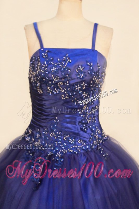 Beading Romantic Spaghetti Straps Royal Blue Little Girl Pageant Dresses