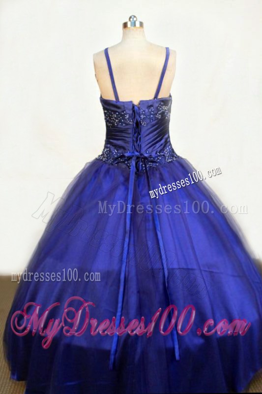 Beading Romantic Spaghetti Straps Royal Blue Little Girl Pageant Dresses