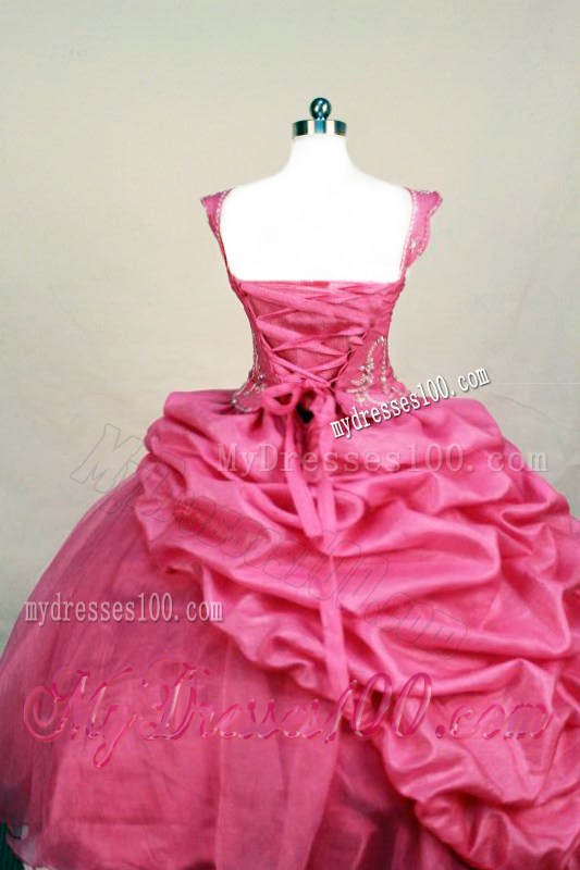 Beading Sweet Square Hot Pink Little Girl Pageant Dresses with Pick-ups