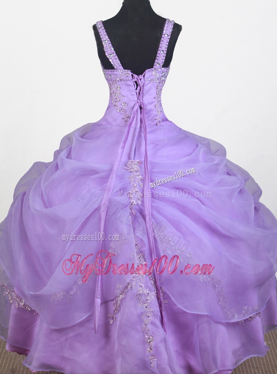 Beautiful Appliques With Beading Straps Floor-length Little Gril Pageant Dress