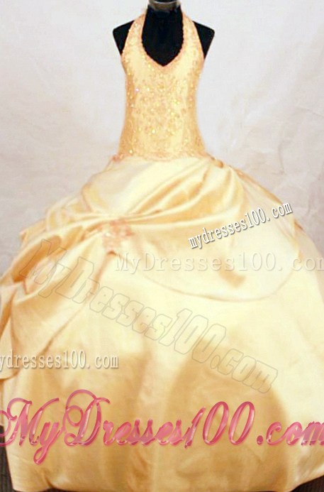 Beautiful Gold Halter Gold Beading Little Girl Pageant Dresses for 2013