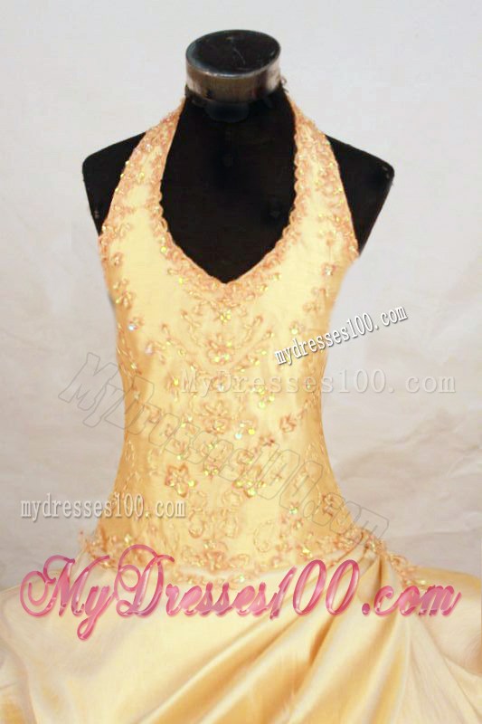 Beautiful Gold Halter Gold Beading Little Girl Pageant Dresses for 2013