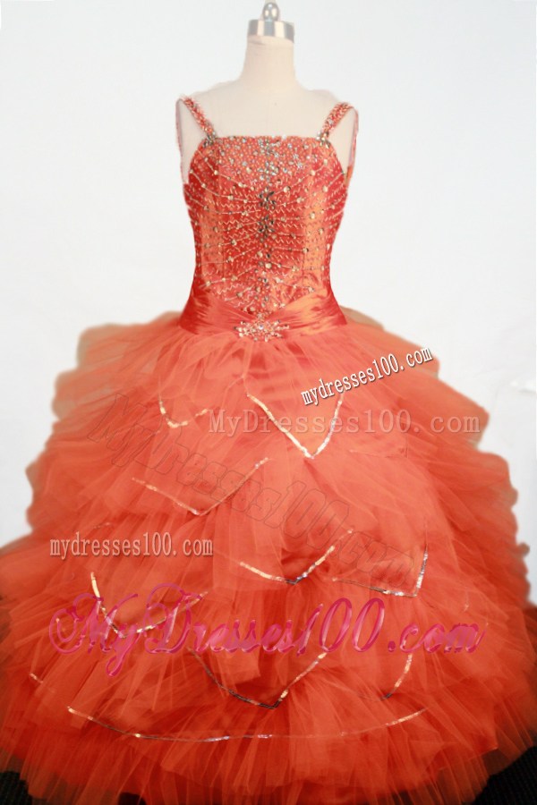 Beautiful Beading Decorate Up Bodice Little Girl Pageant Dress Ball Gown Straps Floor-length