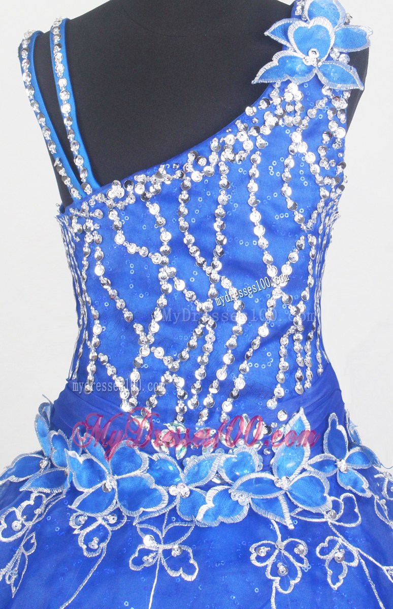 Beautiful Royal Blue Little Gril Pageant Dress With Beading and Hand Made Flowers