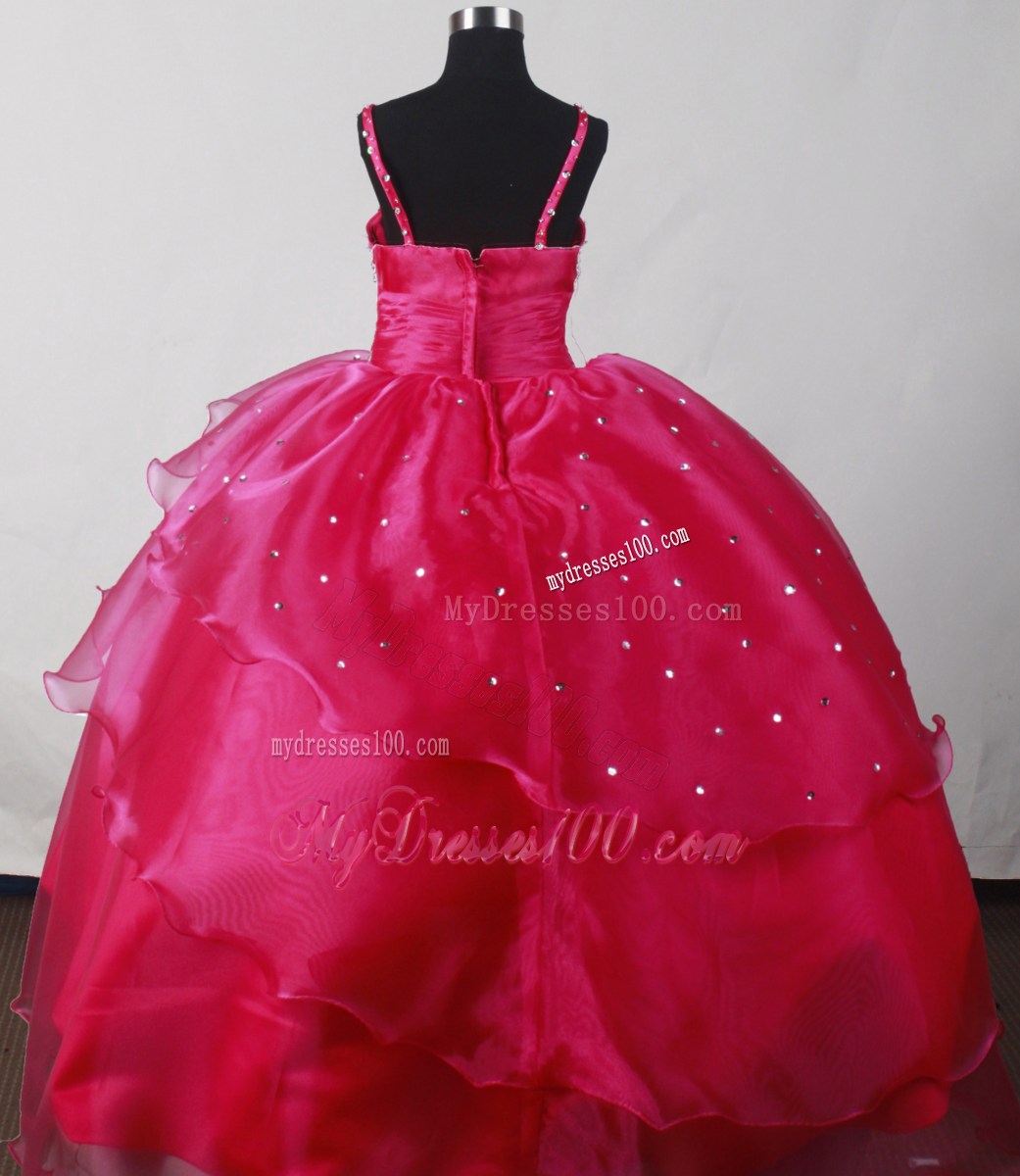 Beautiful Straps Fuchsia Little Girl Pageant Dresses With Beading Organza Halter Beading