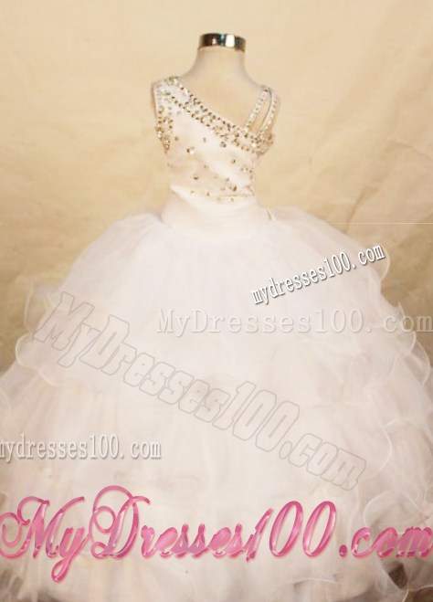 White One Shoulder Beading Ruffled Layers Little Girl Pageant Dresses