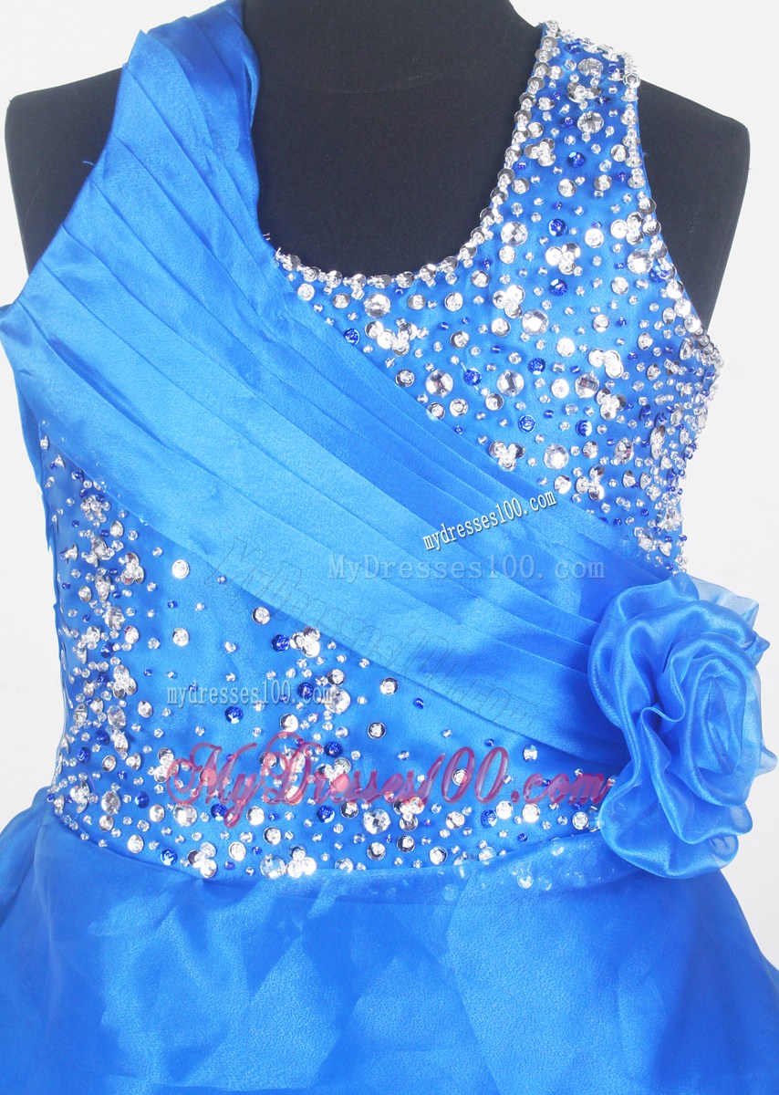 Blue Little Gril Pageant Dress With Ruffled Layered and Beading