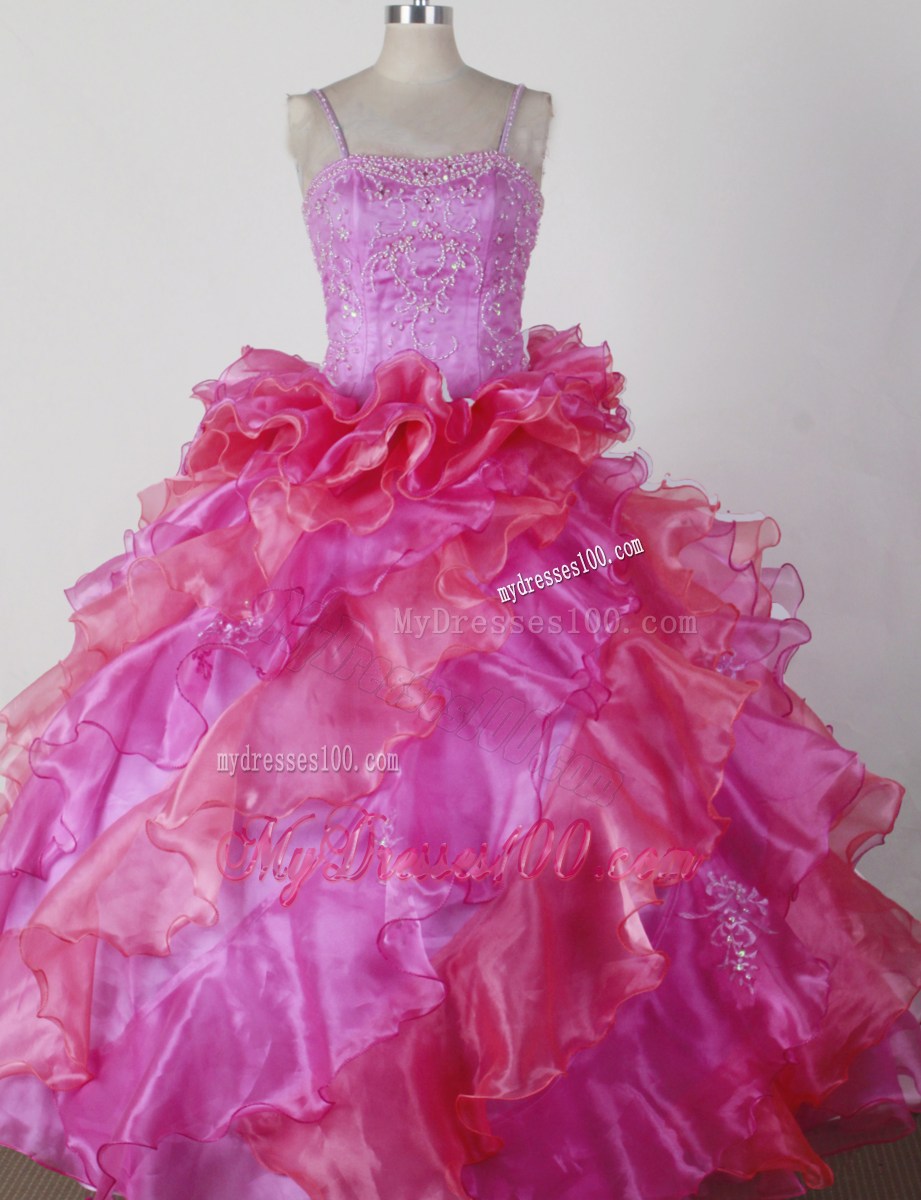 Brand New Ball Gown Little Girl Pageant Dress Beading and Ruffles Spaghetti Straps