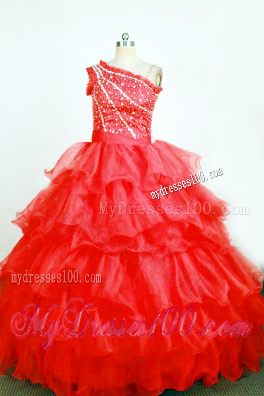 Brand New Ball Gown One Shoulder Red Little Girl Pageant Dresses Floor-Length