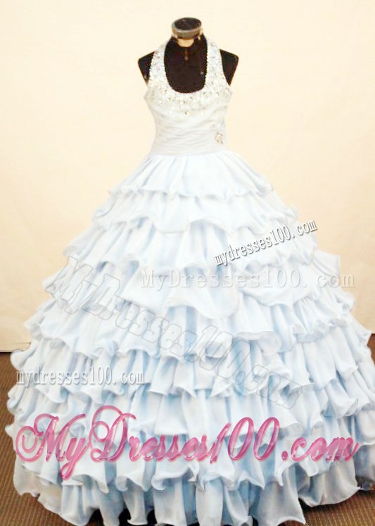 Brand New Layeres Halter 2013 Little Girl Pageant Dress Ruffled Floor-Length Ball Gown