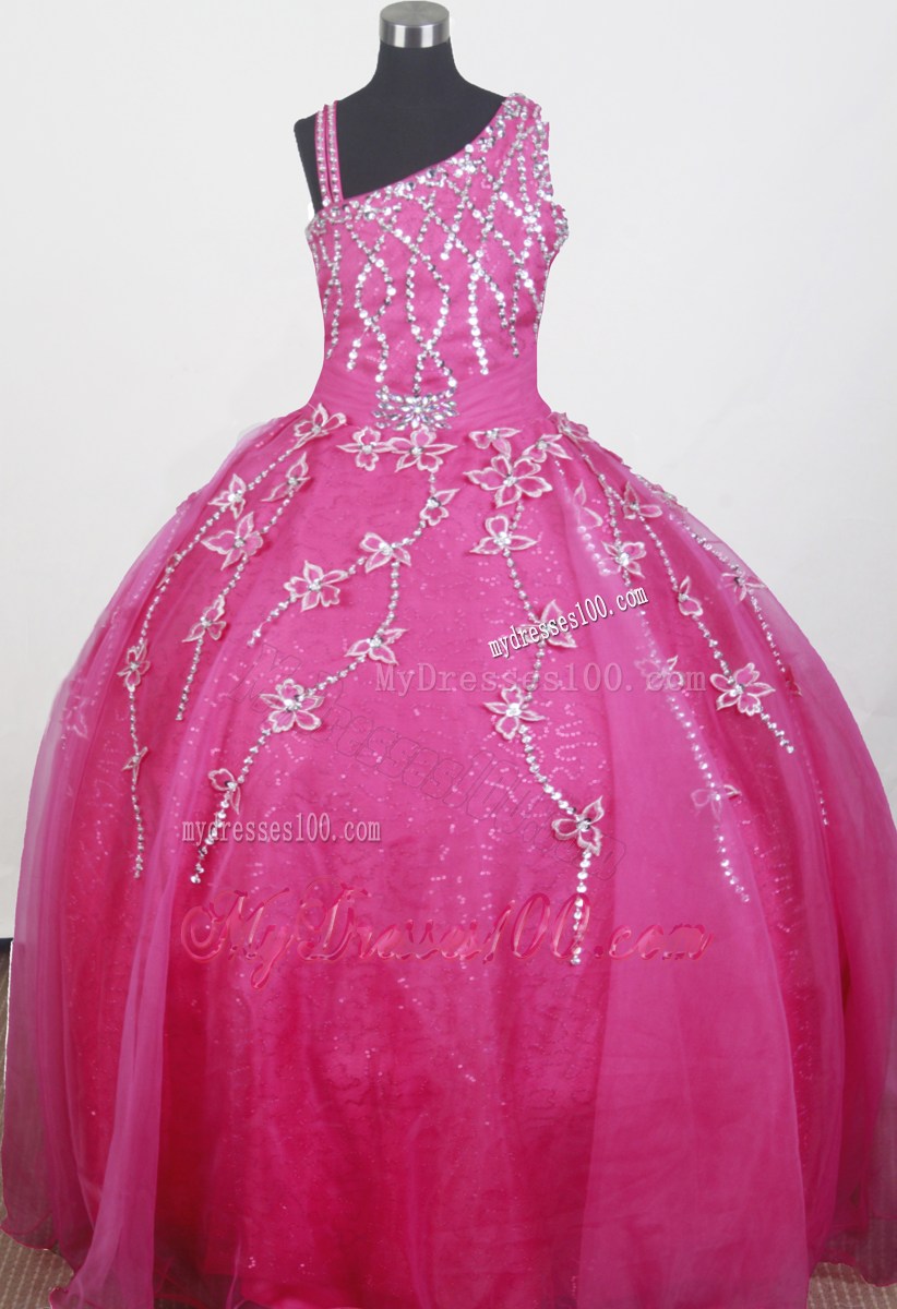 Brand new Beading Hand Made Flowers Ball Gown Strap Floor-length Little Gril Pageant Dress
