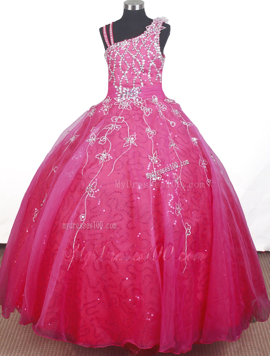 Brand new Beading Appliques Ball Gown Strap Floor-length Little Gril Pageant Dress