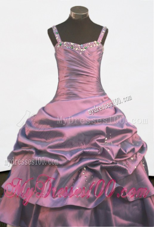 Cheap A-line Beading Pick-ups Straps Floor-length Little Girl Pageant Dress