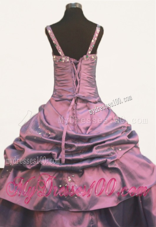 Cheap A-line Beading Pick-ups Straps Floor-length Little Girl Pageant Dress